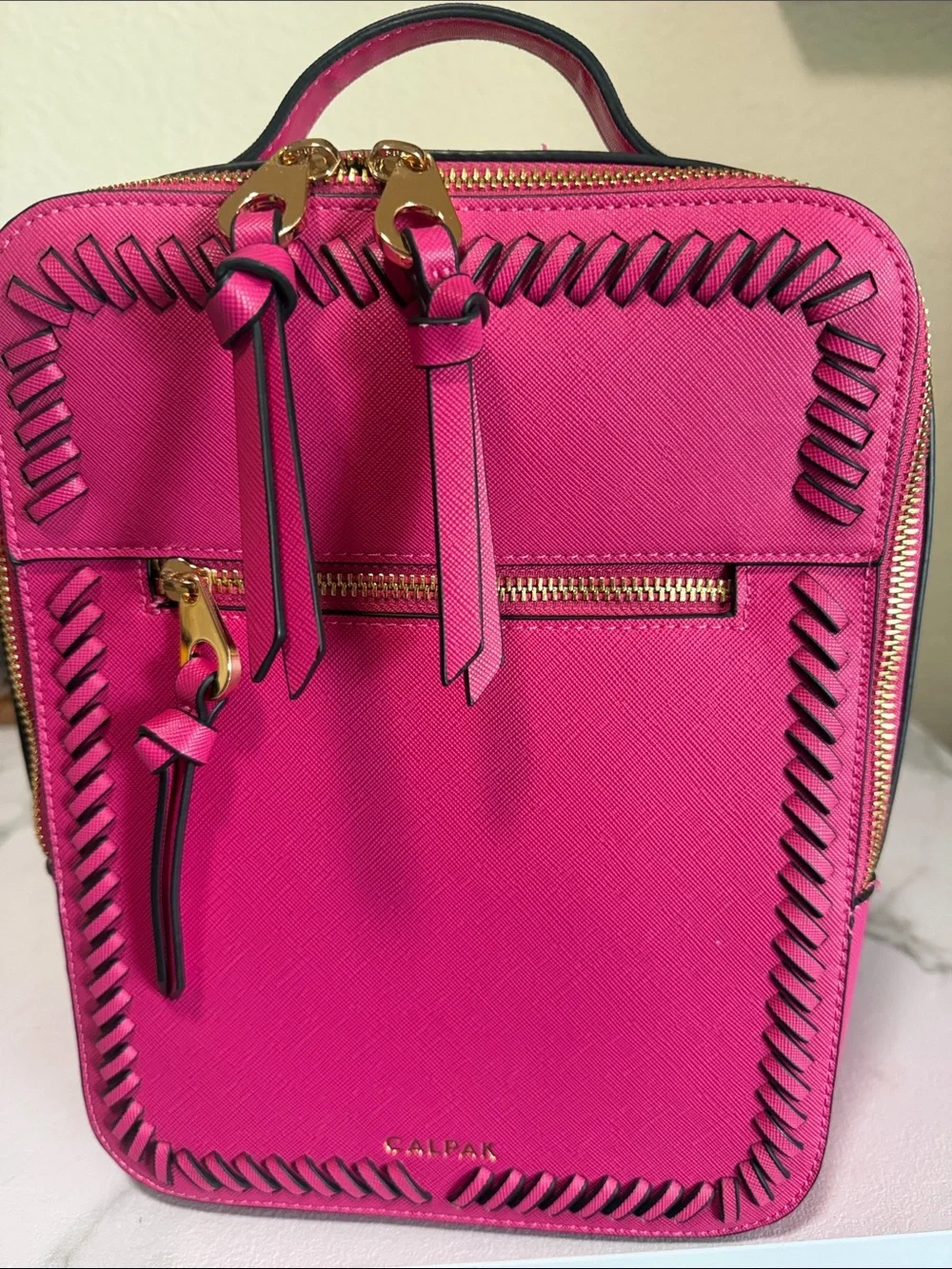 Calpak Hot Pink Saffiano Whipstitch Backpack